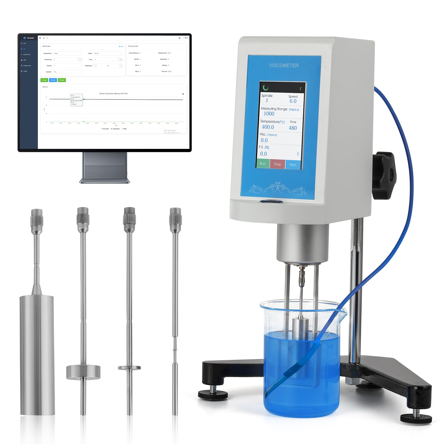 Photo 1 of Bonvoisin Digital Rotary Viscometer 10-6,000,000mPa.S Touch Screen Viscosity Meter with 4 Rotors and Temperature Probe ±1% Accuracy 100-240V (NDJ-9T)