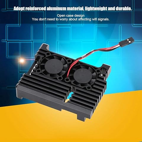 Hopcd Estuche de Ventilador de Doble enfriamiento para Raspberry Pi Armadura de aleación de Aluminio Estuche con Ventilador de Doble Enfriador para Raspberry Pi 4 Modelo B