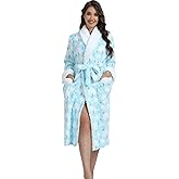 Sipumia Women Shawl Collar Flannel Bathrobe White Cloud Moon Stars Printed Spa Towel Robe Nightgown Sleepwear