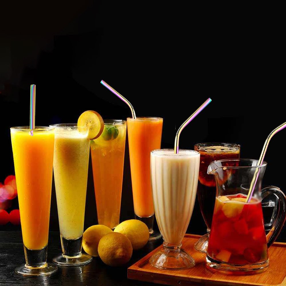 Denshine Stainless Steel Drinking Straws Set of 4 Stainless Steel Straws for 30oz Tumblers Yeti Straw/Metal Straws Straw Cleaner Included(Color)