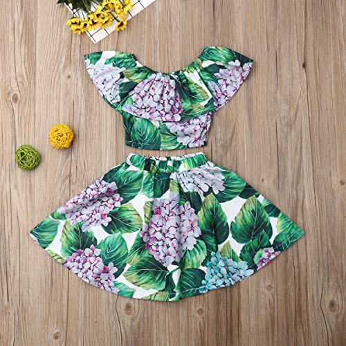 Toddler Baby Girls Ruffle Strap Top+Boho Floral Skirt Summer Outfit Clothes Two Piece Set (Full Floral-Hydrangea, 2-3T) - Thumbnail 3