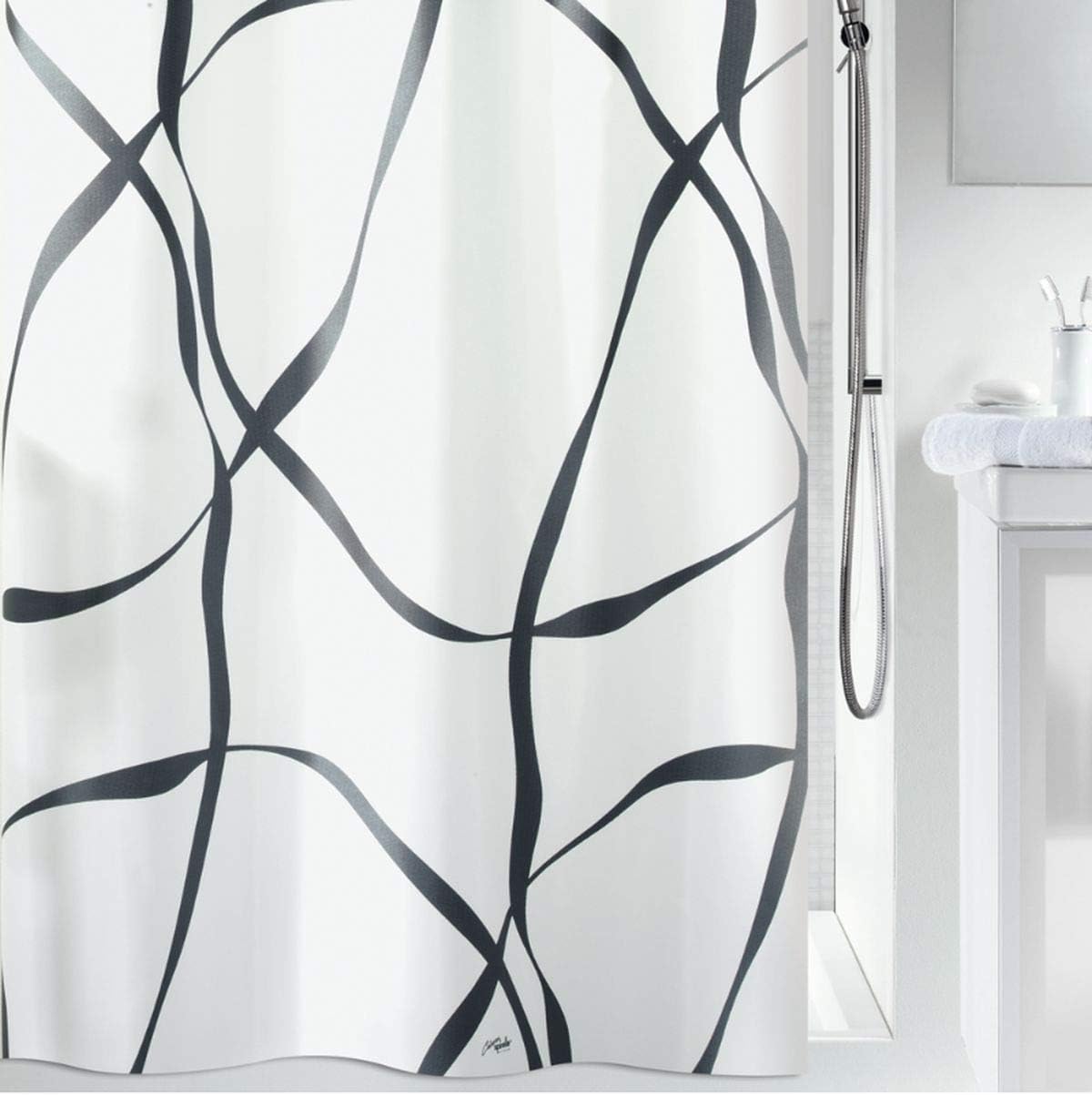 Spirella Shower courtain Ribbon Model, 180 x 200 cm, 100% Polyester, Black