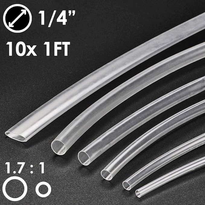 1/4" PTFE Heat Shrink Tubing Ratio 1.7 to 110ft Clear