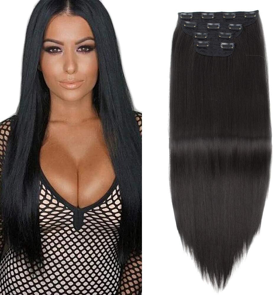 230g Super Thick Clip In Hair Extensions, Elegant Straight Full Head Black Hair Extensions With Clips, Long Thick Hairpiece 4 Pieces Set Wigs For Black Women (Black - Straight)