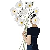 Fqueelvys Poppy Flowers Artificial,6PCS Faux White Poppies 41.3in Long Stem Artificial Flowers for Tall Vase Wedding Party Office Decor(White)