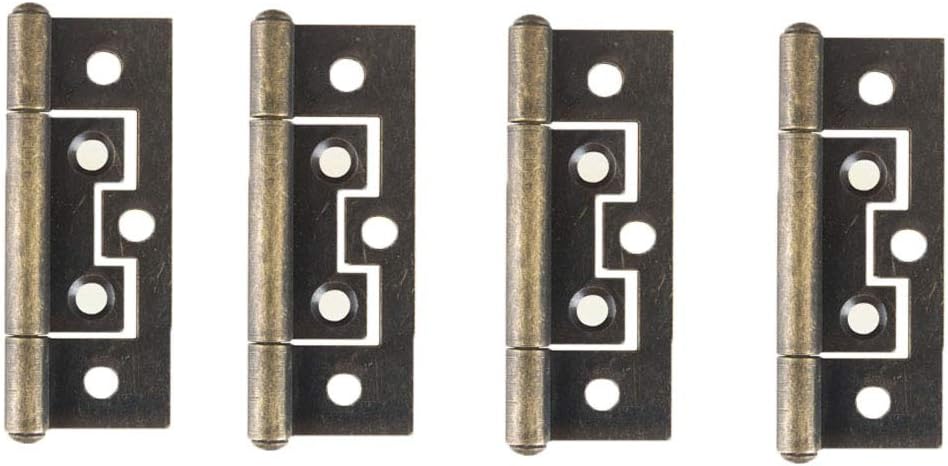 Antrader Non-Mortise Door Hinges, Cabinet Gate Closet Door Hinge Home Furniture Hardware with Mounting Screws, Bronze Tone, Pack of 4