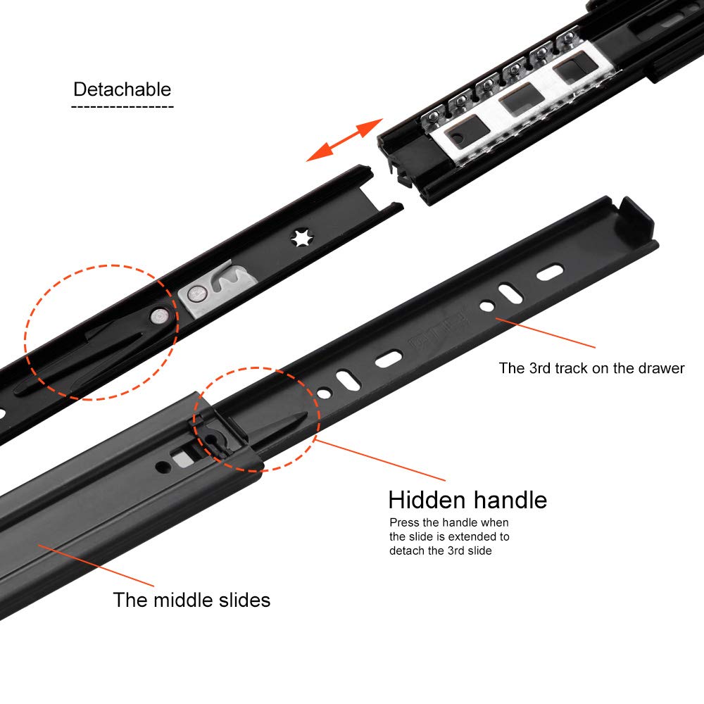 Side Mount Push to Open Drawer Runners 600mm 1 Pair Heavy Duty 45kg