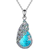 AXOMY Sterling Silver Blue Opal Turquoise Peacock Pendant Necklace - Peacock Jewelry Gifts for Women