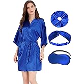 MORFORU Women Bride Bridesmaid Silky Satin Kimono Robe Solid Color Sleepwear for Wedding Party Getting Ready, Short