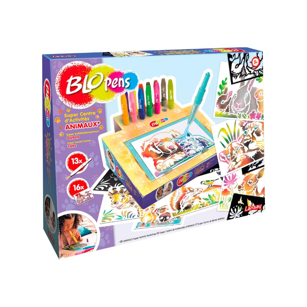 Lansay - Lansay - Blopens - Super Centre D'Activités Animaux - Nouveau - 16 Pochoirs À Effet Aérographe - Boîte Transformable En Pupitre - Bouchons Lavables - Jeu Créatif Pour Enfants Dès 5 Ans