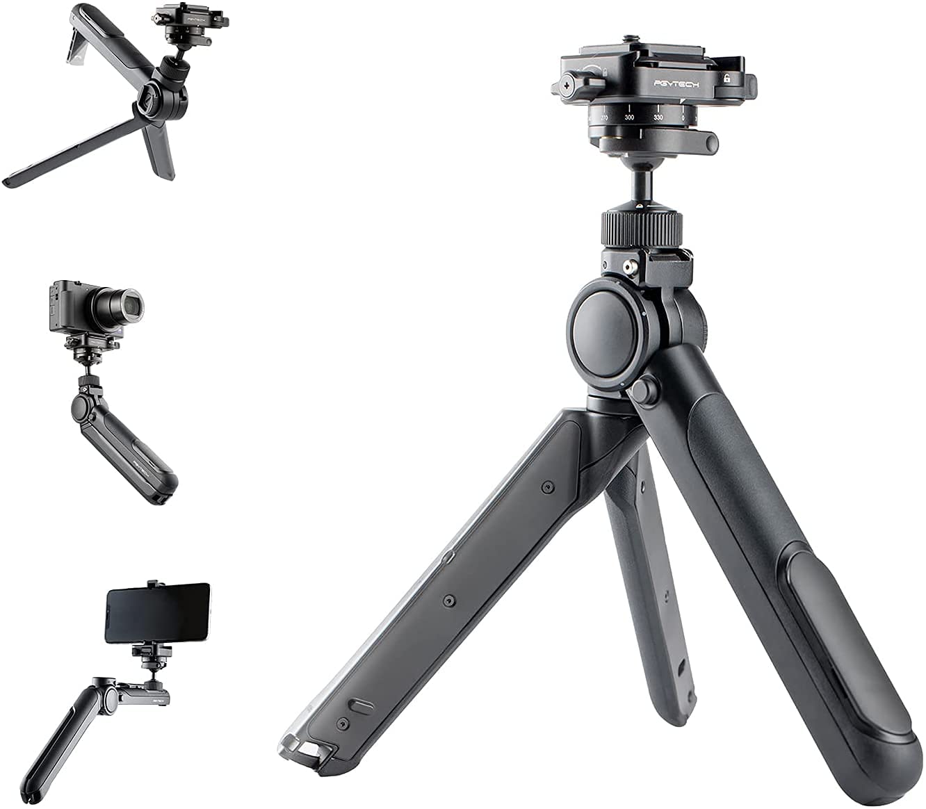 PGYTECH UK Mantispod PRO Vlogging Tripod with Snaplock Mini Reverse Ball Head, Arca Swiss Plate and Phone Holder (P-CG-020),Black