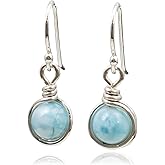 Sterling Silver Dominican Larimar Drop Earrings, Handmade Natural Caribbean Gemstone Dangle Jewelry