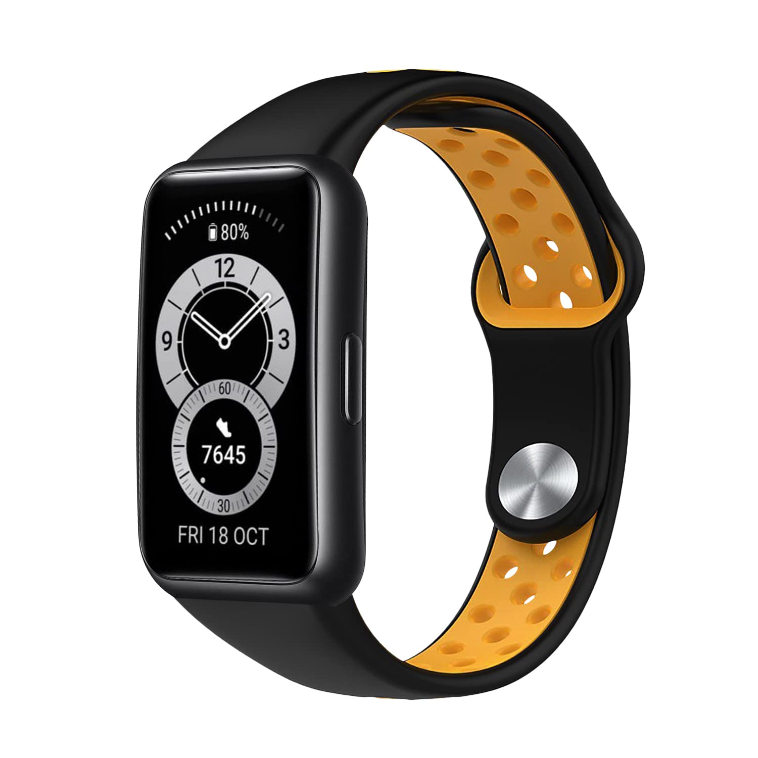 PaceBid Wristband Compatible with Huawei Band 6, Silicone Sports Replacement Strap, Waterproof, Breathable, Men and Women, Replacement Bands for Honor Band 6, Black/Yellow