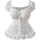 SOLY HUX Women's Plus Size Short Sleeve Blouse Y2k Slim Fitted Coquette Top Aesthetic Shirt