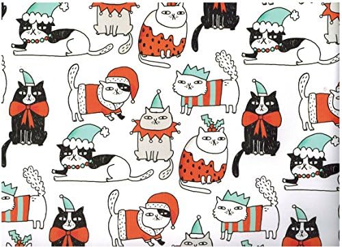 Christmas Cats Rolled Gift Wrap Paper 2 Sheets of 19.5 in x 27.5 in