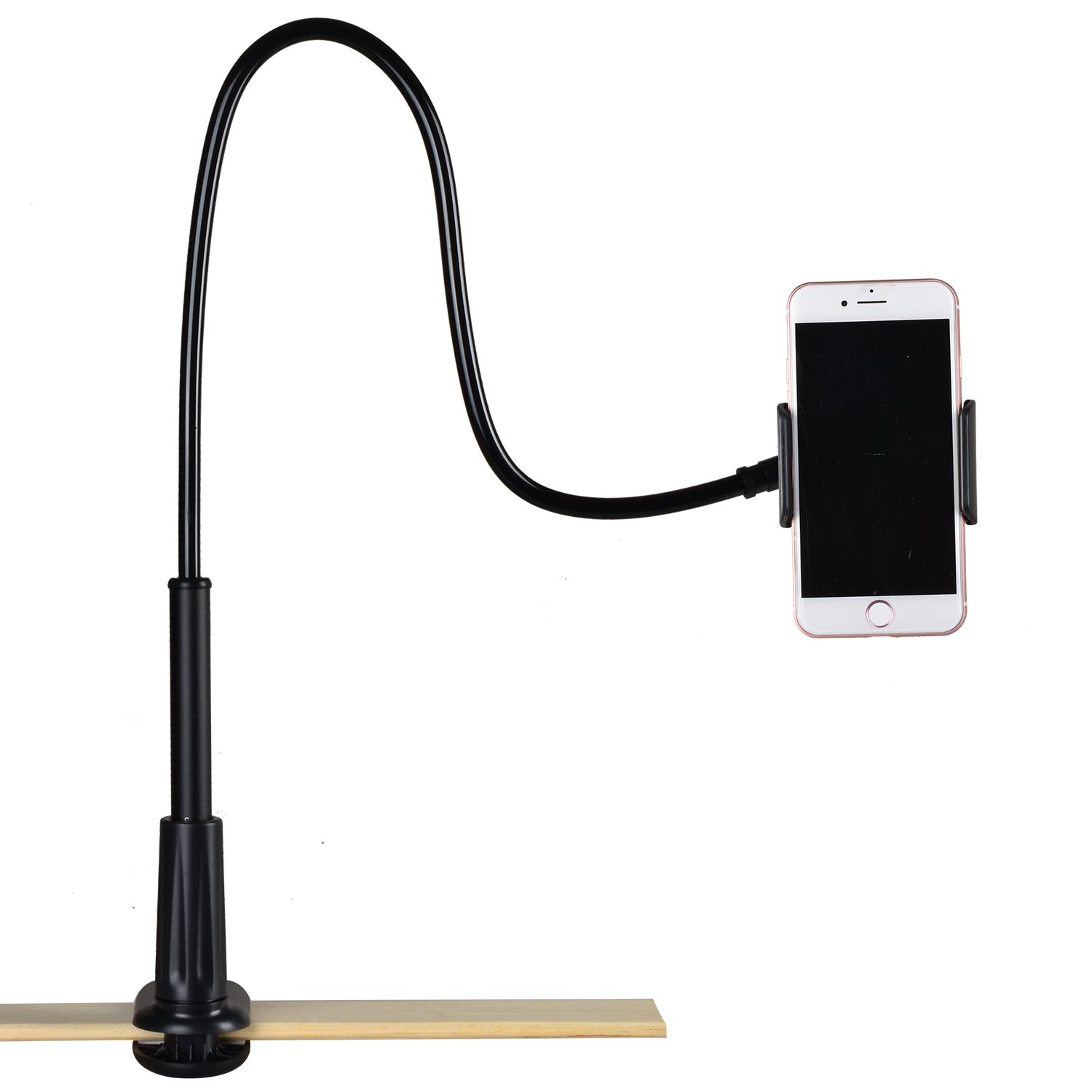 Flexible Phone Stand with Clamp Mount for iPhone and Samsung,Weifan Long Arm Aluminum Gooseneck 360 Rotating Bracket Universal Lazy Phone Holder for CounterTop,Bed or Desk(Black)