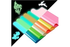 TIFEE Glow in The Dark Heat Transfer Vinyl for T Shirts, HTV Luminous Iron on Bundle Sheets 6 Pack 12x10 INCH with Blue Green Yellow Neon Teal Colored Bulk Iron-on Vinyl