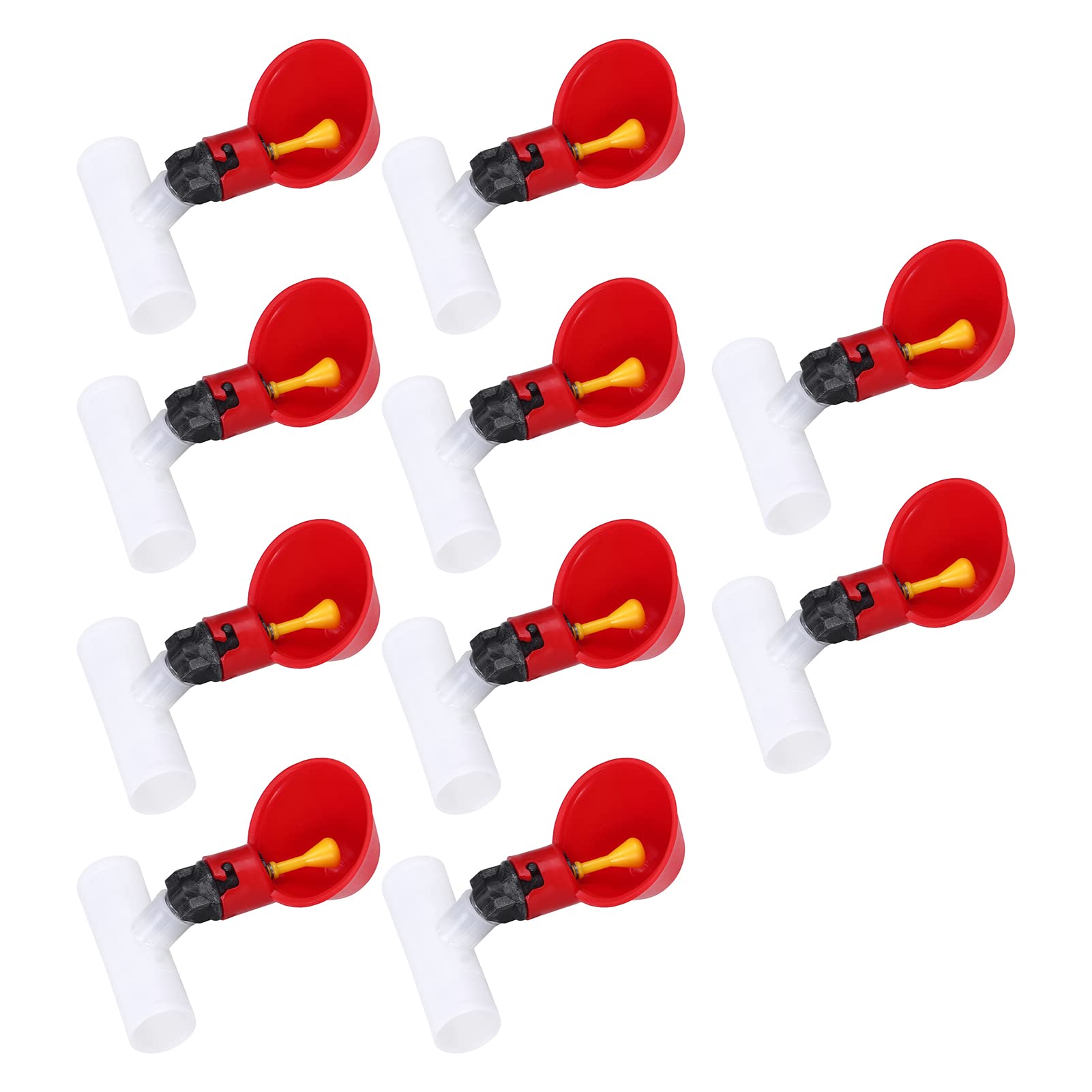 10Pcs Automatic Chicken Waterer Cups - 1/2inch Plastic Poultry Drinker Tee Dispenser for Hens, Quails, Pigeons, Birds and Livestock