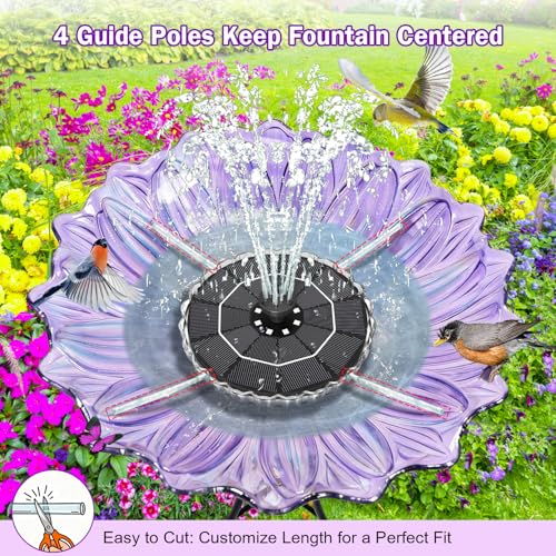 SZMP 3.5W Solar Fountain for Bird Bath with 2000mAh Battery & 3D Color Changing LED Light, Anti-Drift Fixer & 8 Nozzles, Solar Powered Water Fountain Kit for Garden, Patio, Pond