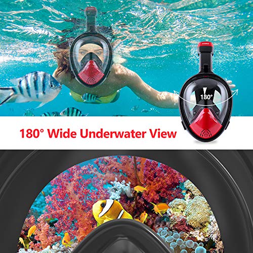 EVOLAND Snorkel Mask Full Face for Kids Youth, Diving Snorkeling Mask Anti-Fog Set with Fins, 180° View, GoPro Mount, Easy Breath Dry Top Design, Adjustable Head Straps