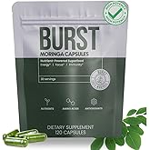 Burst 100% Organic Moringa Capsules β Supports Energy, Immunity, & Vitality | Pure Moringa Oleifera Supplement | Rich in Vitamins, Protein, & Antioxidants | Vegan, Non-GMO - 120 Capsules