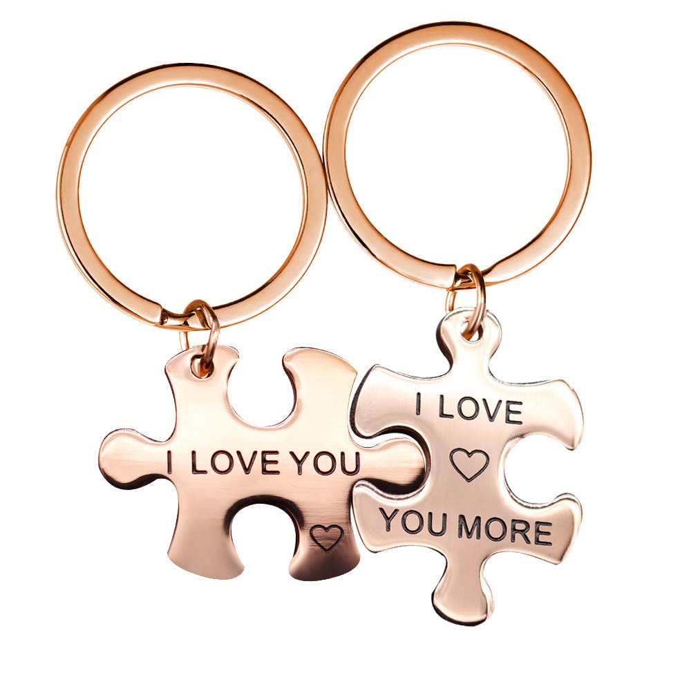 Uloveido Valentine 2pcs His and Her Couple Key Chain Ring Set for Girl and Boy Stainless Steel Infinity Family Friend Gift Anniversary KeyChain (I Love You-I Love You More) SN157-RoseGold