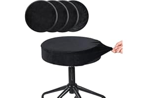 SINOSSO 4 Pcs Bar Stool Covers, Super Soft Velvet Dia.13-15.5" Round Stretchy Washable Dustproof Slipcover for Upholstered Furniture (M, Black,4 Counts)