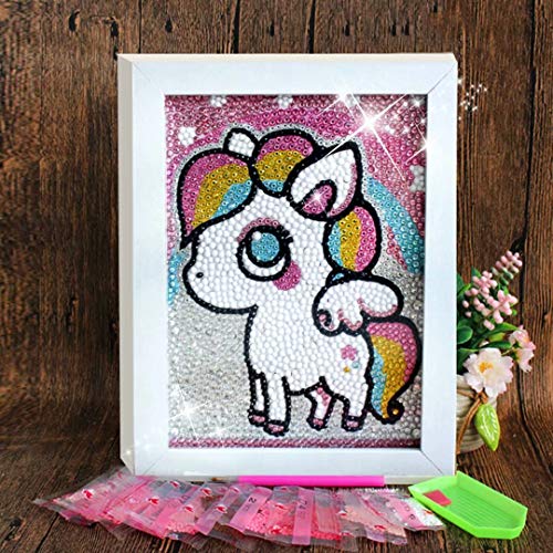 QIAONIUNIU Diamond Painting Kits for Kids, Dot Art Crafts Animals Unicorn Pony with Frame