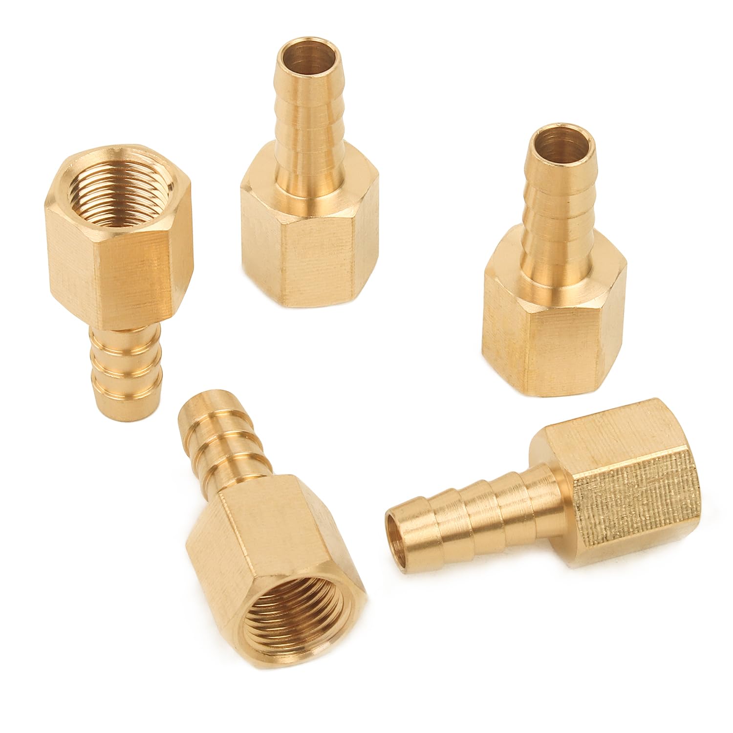 LTWFITTING Brass BSP Fitting Coupler/Adapter 1/4-Inch Female BSPP x 8mm Hose Barb(Pack of 5)
