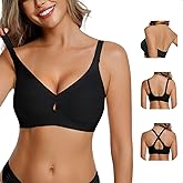 LUCKMEEY Bras for Women No Underwire Wireless Bras Removable Straps (U/Halter/Cross) Push Up Seamless T-Shirt Bra
