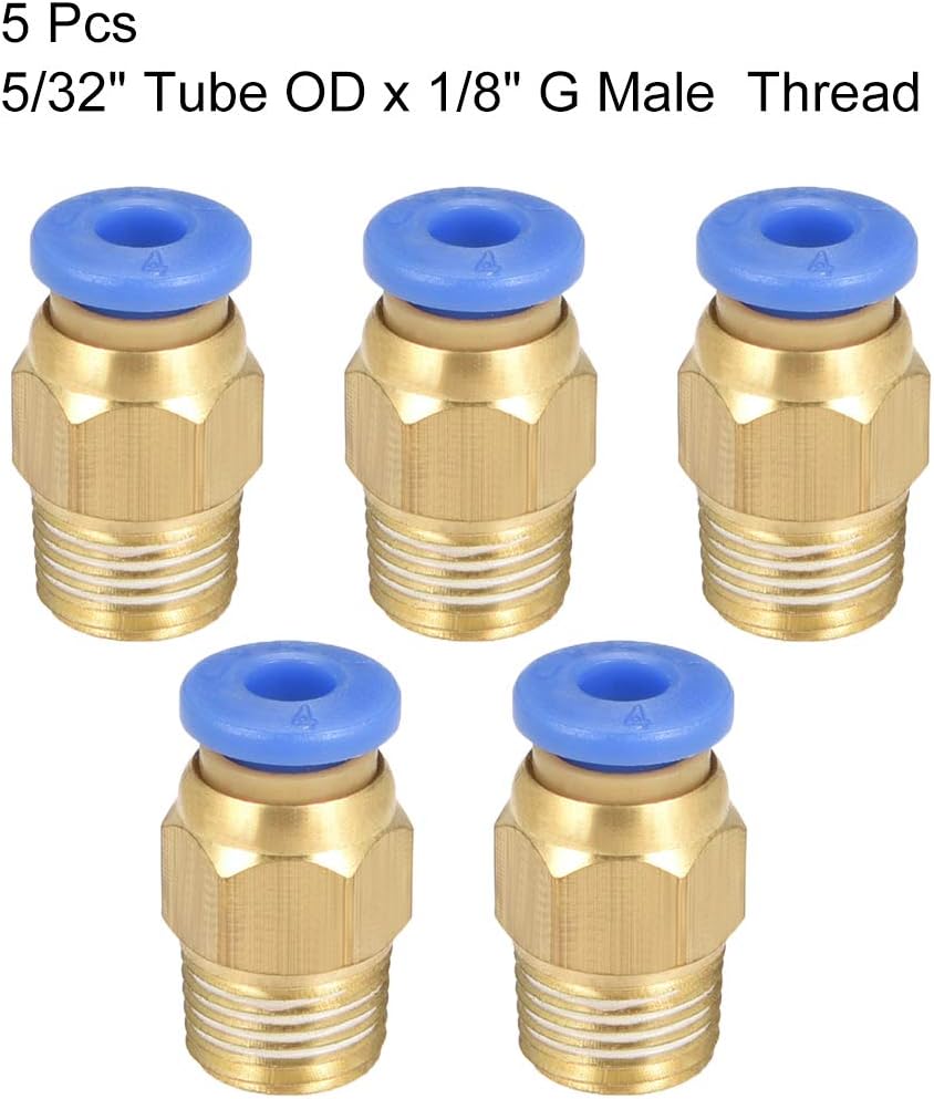 sourcing map Straight Pneumatic Push to Quick Connect Fittings G1/8 Male x 4mm Tube OD 5pcs, Gold Tone, Blue, G1/8 x 4mm - Image 4