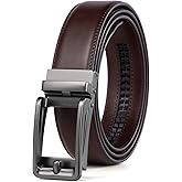Founders & C Men's Leather Ratchet Comfort Click Belt Dress with Slide Buckle -Adjustable Trim to Fit