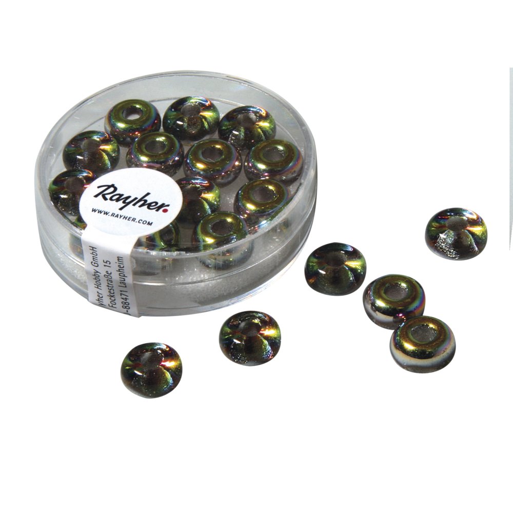 Rayher Glass Large Hole Wheel, Transparent, Metallic, 9 mm Diameter, Hole rainbow