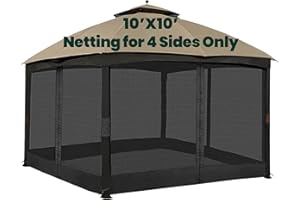 OLILAWN Gazebo Universal Replacement Mosquito Netting, 10' x 10' Outdoor Canopy Net Screen 4-Panel Sidewall Curtain, with Zippers, Easy to Install, Fit for Most Gazebo 10x10 Canopy, Black