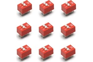 Fielect 20pcs DIP Switch Horizontal Toggle 1-2 Positions 2.54mm Pitch for Circuit Breadboards PCB Red