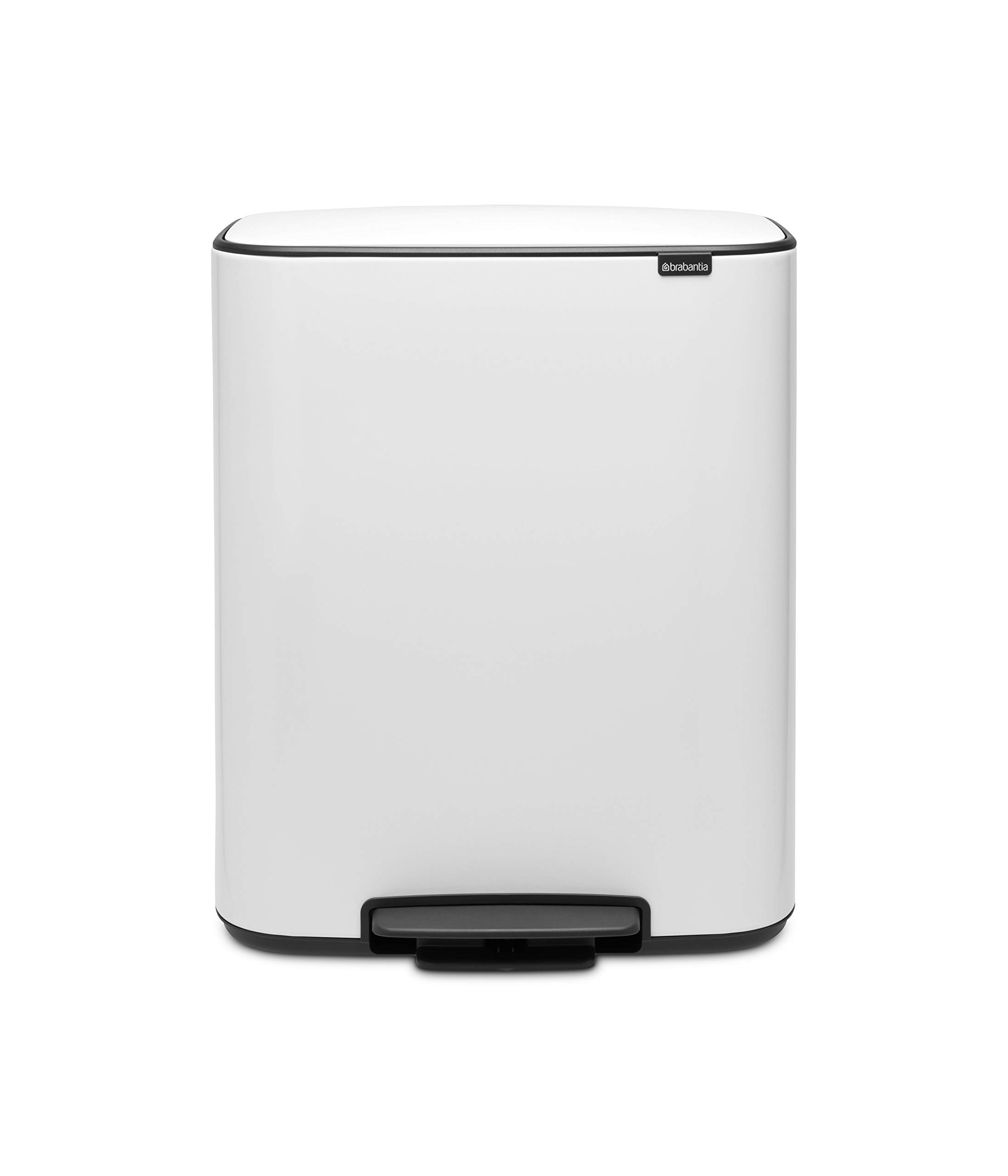 Brabantia Bo Pedal Bin - 60L Inner Bucket (White) Large Waste Kitchen Bin - Soft Closing Lid