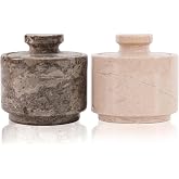 MARBLOUS KRAFTS Marble Salt Cellar 3" Inch Oceanic and Verona Celtic Salt and Spice Holders, DiningTable Decor for Kitchen &amp; Home, Sea Salt Holder with Lid Storage Container