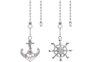 Hyamass 2-Pack Ceiling Fan Pull Chain Extender with Decorative Anchor & Wheel Design - 12Inch Rust-Resistant Metal Chain Pulls, Ball Connector for Fan/Light Fixtures (Nickel)