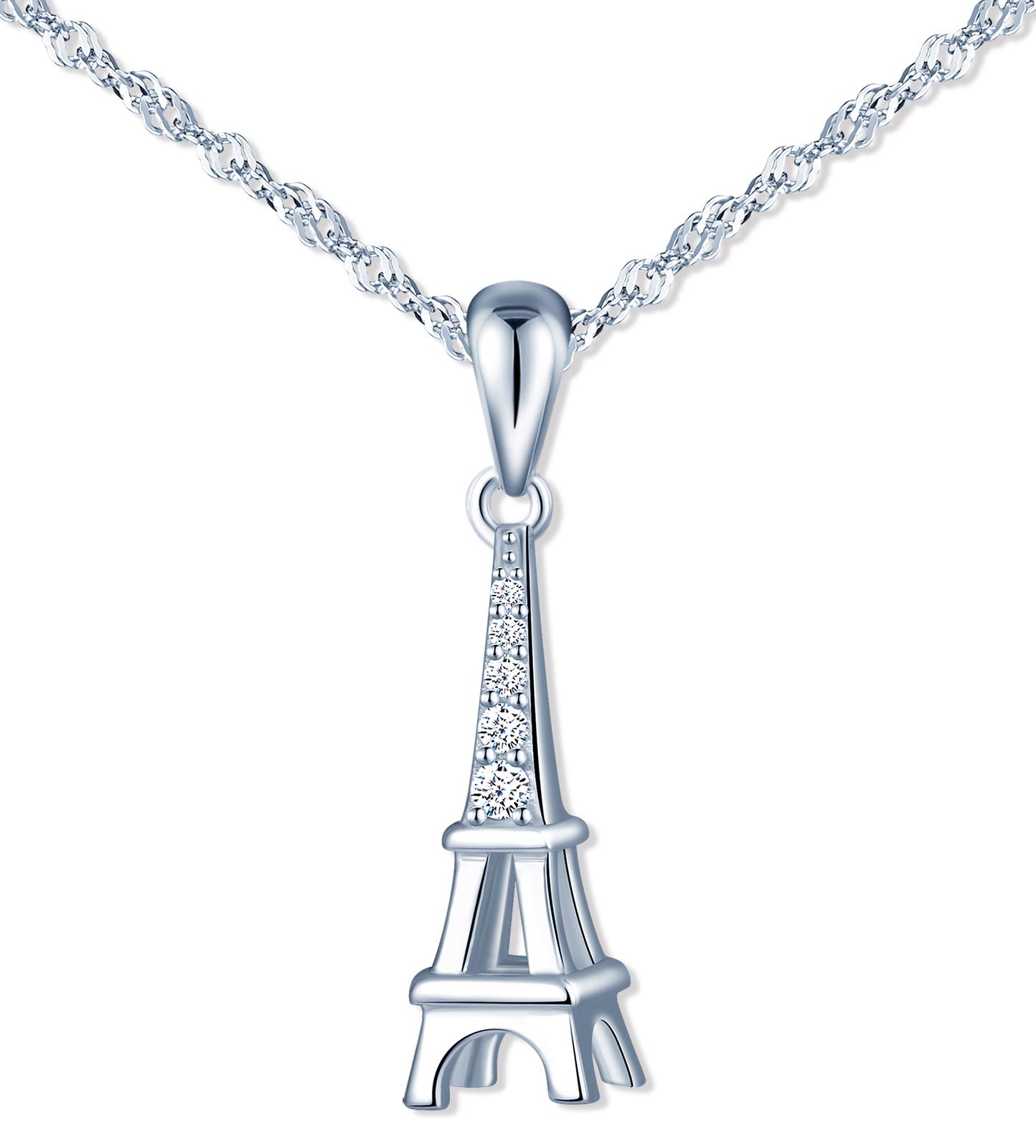 MicLee Women's Girl's Necklace pendant, 925 Sterling Silver necklace, Eiffel Tower Pendant, Romantic Paris Tower necklace, Inlaid zircon, silver