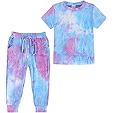 Jagrove Toddler Little Girls Clothing Set 2 Piece Tie Dye Sports Outfits Kids Short Sleeve T-Shirt + Sweatpants with Pockets