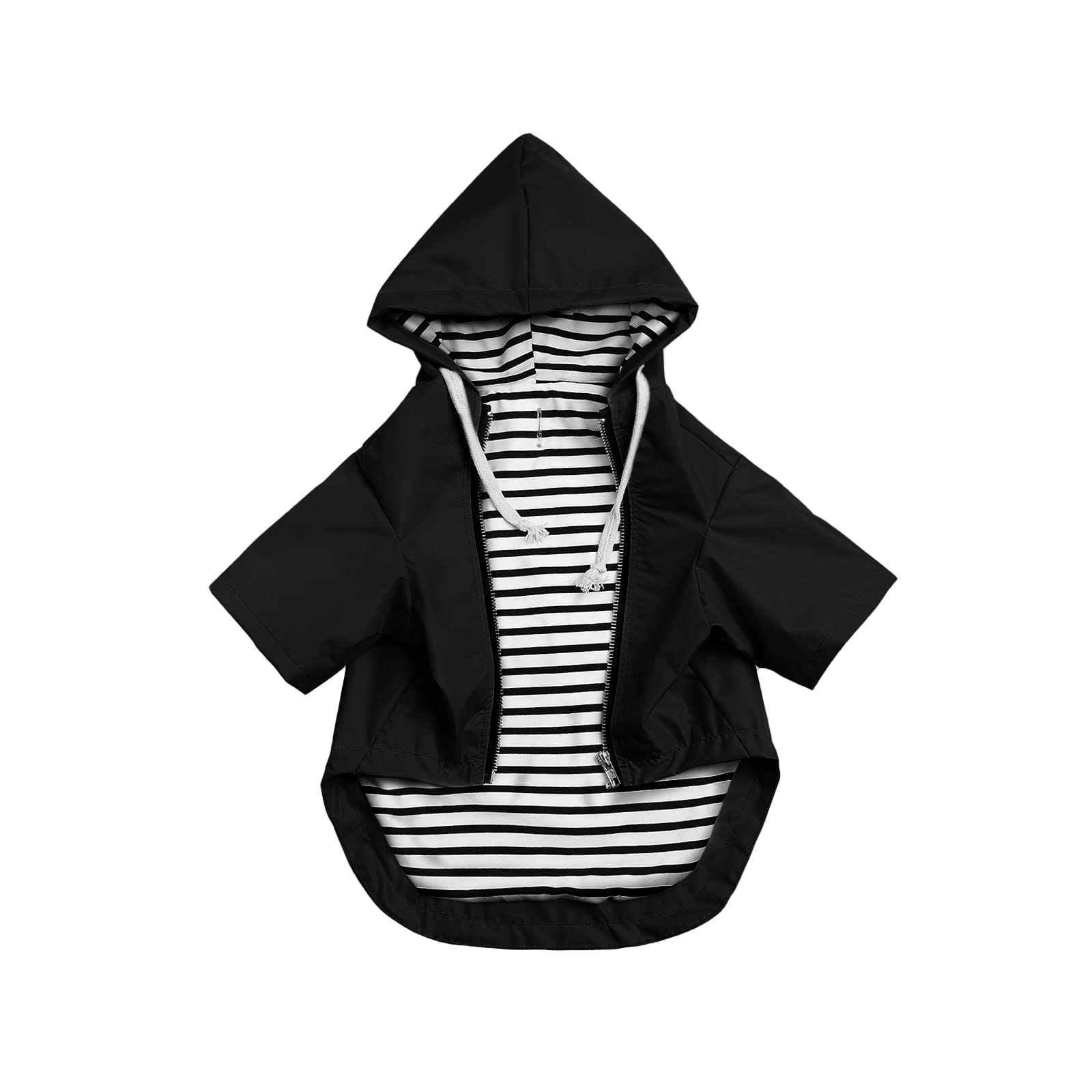 Dog raincoats waterproof dog coats with legs for small medium breeds zip closure storage pocket harness hole - Black - S