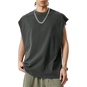 SnowElve Men's Sleeveless Shirts Workout Tank Tops Men Muscle Cotton Tee Shirts Gym Running T Shirts Beach Loose Fit Tee