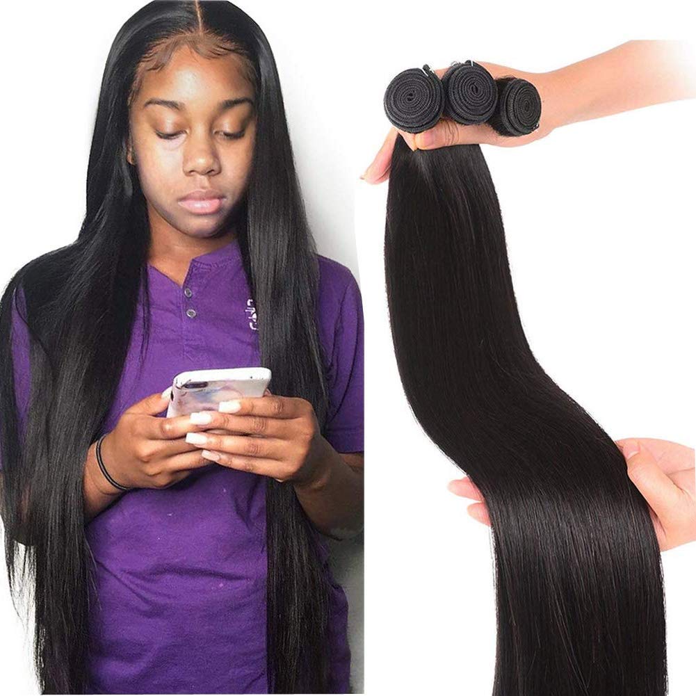 12A Brazilian Remy Straight Human Hair Long 28 28 28 Inch Brazilian Straight Human Hair weave 100% Virgin Straight Human Hair Natural Black