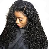 ESIWONHAIR Wet and Wavy Deep Wave Lace Front Wigs Human Hair Glueless for Black Women 20Inch Wear and Go Curly HD 4×4 Lace Closure Wigs Pre Plucked with Baby Hair