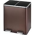 Arlopu 16 GallonStainless Steel Trash Can, 60L Dual Compartment, Metal Kitchen Step Recycle Bin, Metal Double Dustbin, in-Home Garbage Rubbish Can W/Removable Liner Buckets (Brown)