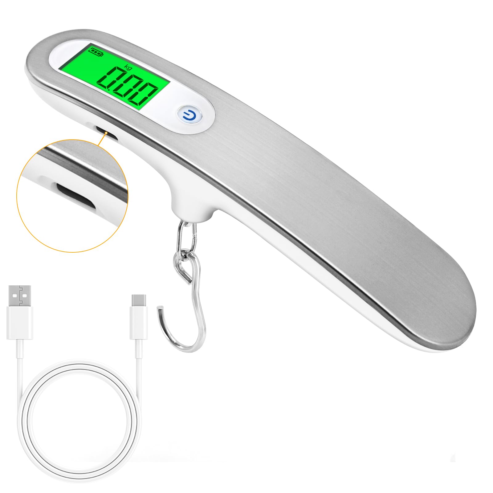 Photo 1 of FEBHBRQ Rechargeable Luggage Scale with Hook & Type-C Port - Portable, Digital, High-Precision, and Ideal for Backpacks, Suitcases, and Carry-Ons - Up to 110lb/50kg Capacity -Hook