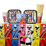 Power Rangers Ninja Steel Party Supplies Pack for 16 Guests - Straws, Dessert Plates, Beverage Napkins, Cups, and Table Cover