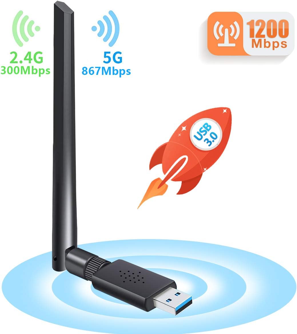 Carantee 3.0 USB WiFi Adapter 1200Mbps with 5dBi Dual Band Antenna, Wireless Network WiFi Dongle for PC/Desktop/Laptop