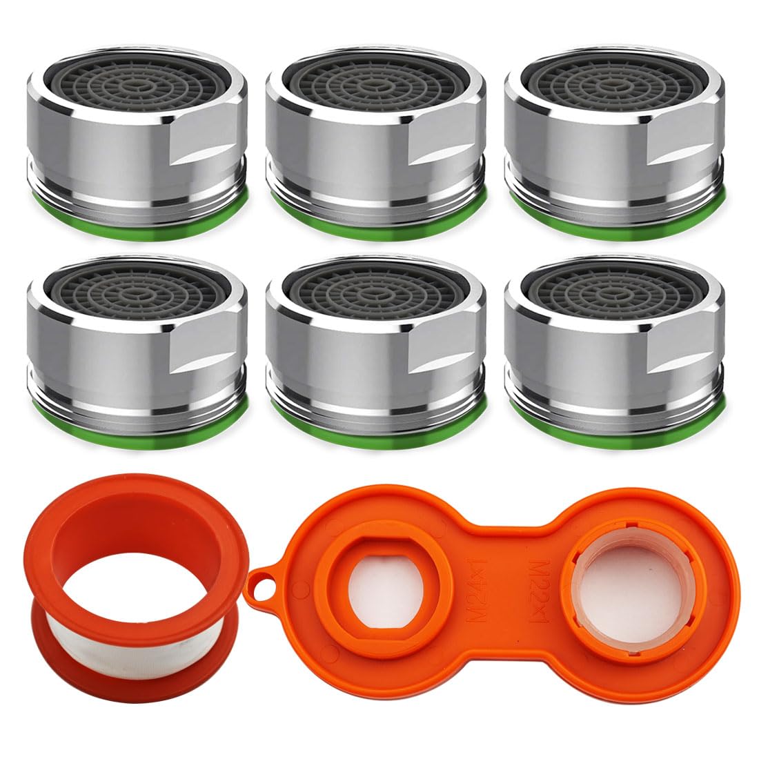 SHSMPXOY 6 Pieces Tap Aerator 24mm Male Faucet Aerator Tap Filter Nozzle Replacement Parts Faucet Adapter Kit with Gaskets for Kitchen Sink Bathroom Shower, with Wrench Plumbers Tape