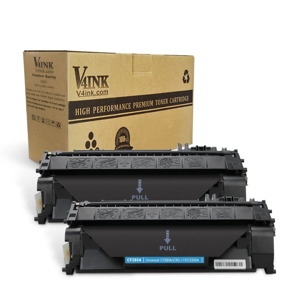 V4INK 2 Pack Compatible Toner Cartridge Replacement for 80A CF280A for use in LaserJet Pro 400 M401dne, Pro 400 M401n, Pro 400 M401dn, Pro 400 M401dw, Pro 400 MFP M425dn series printers